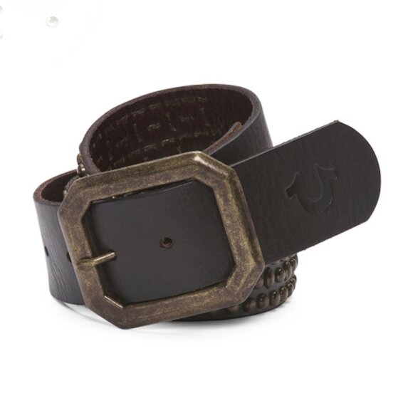 True Religion Studded Brown Leather Belt - Picture 3 of 3
